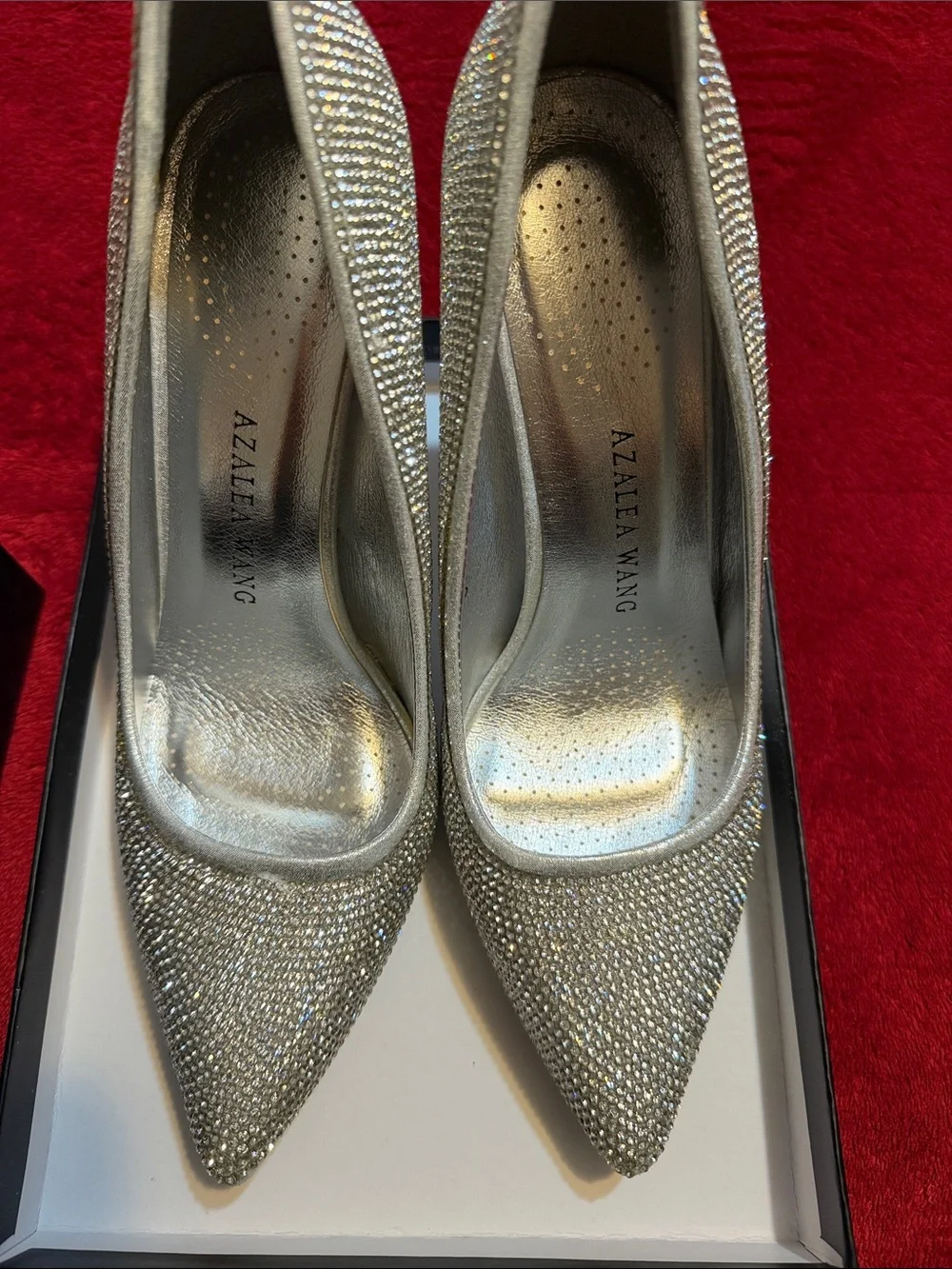 Crystal-Embellished Silver Pointed-Toe Stiletto Pumps